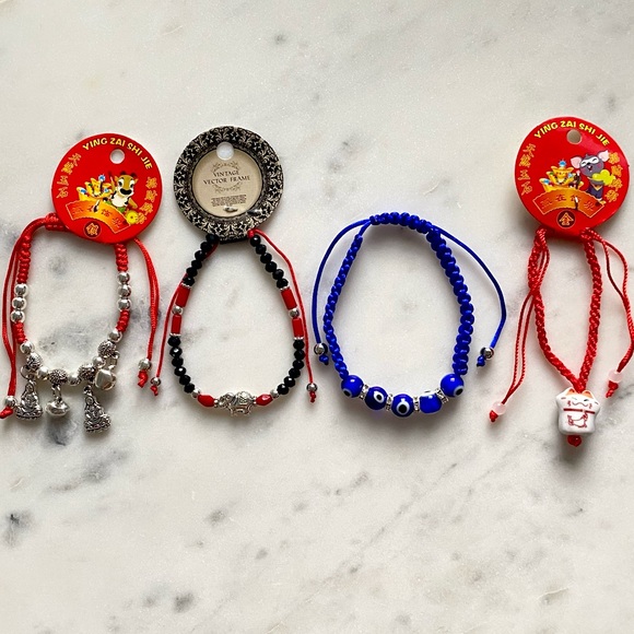 Set of 4 Bracelets ๐ฟ Buddha, Lucky Cat in Orange, Elephant, Evil Eye ๐งฟ - Picture 1 of 5